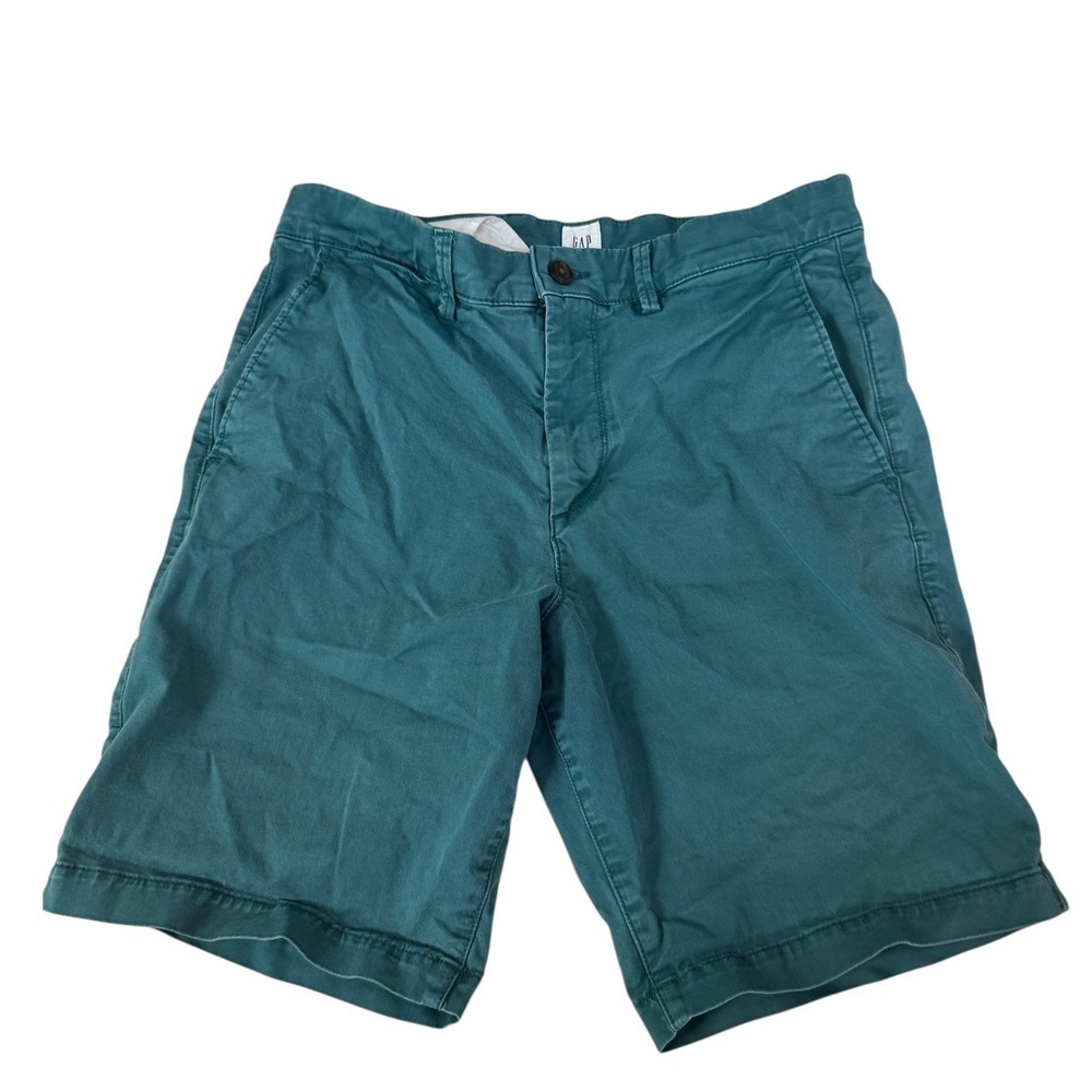 Gap Mens Chino Shorts Size 31 Teal Green Flat Front Cotton Stretch Casual preppy